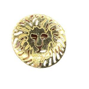 Anne Klein Lion Logo Brooch /Pin Round Gold Tone